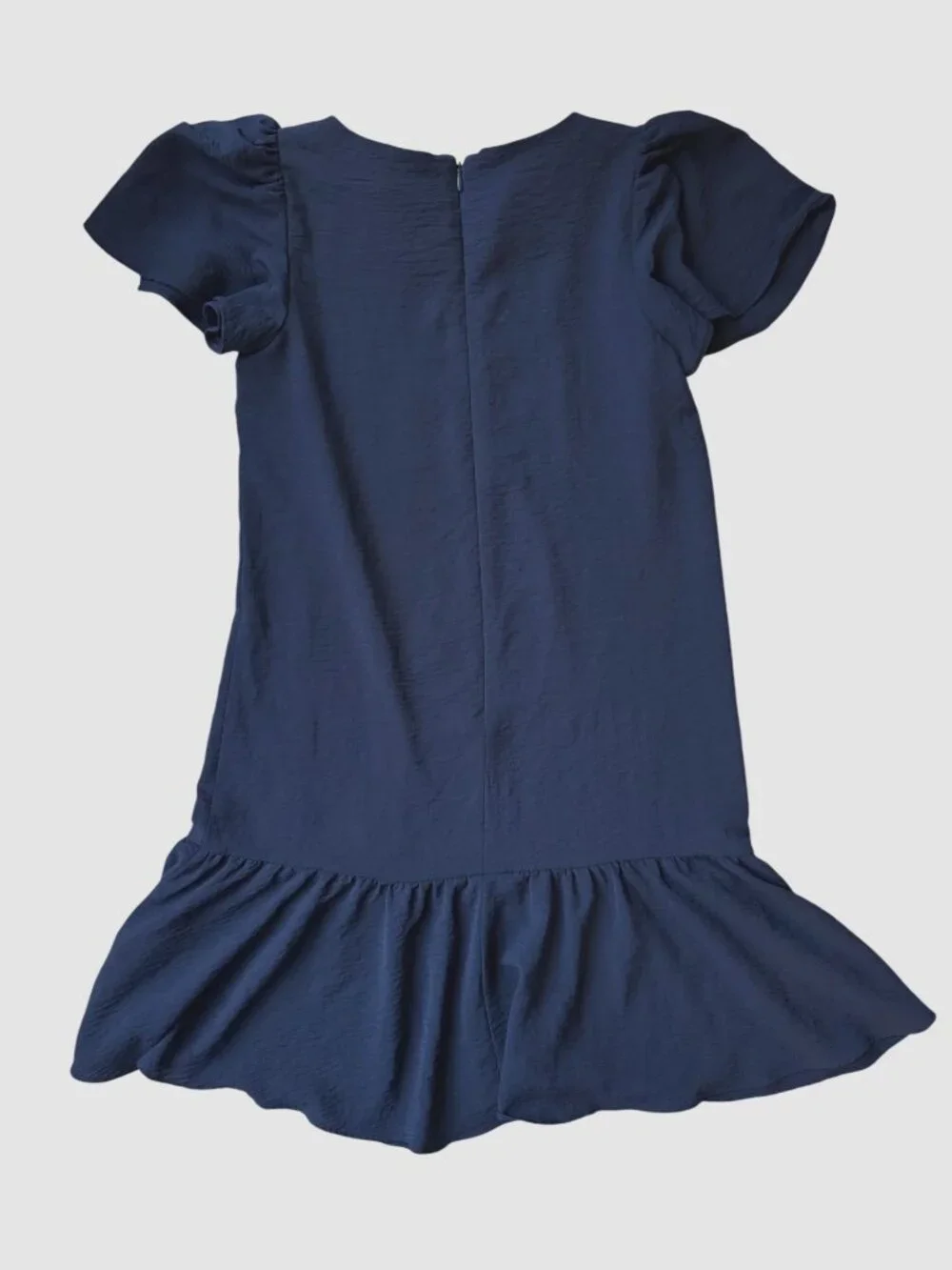 DKNY Elegant Dress Sz 2 Navy Blue Ruffle Hem Flutter Sleeve Classic Drop Waist
